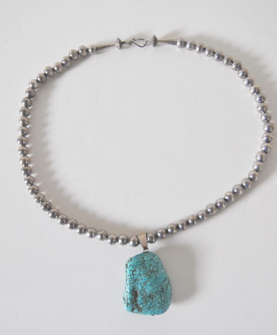 Spiderweb Turquoise Nugget on a Silver Bead Necklace (1 of 4)