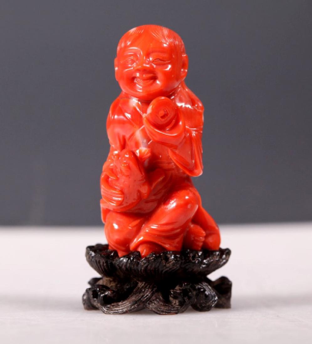 Qing Chinese Carved Dark Coral Liuhai & Frog; 34G (1 of 6)