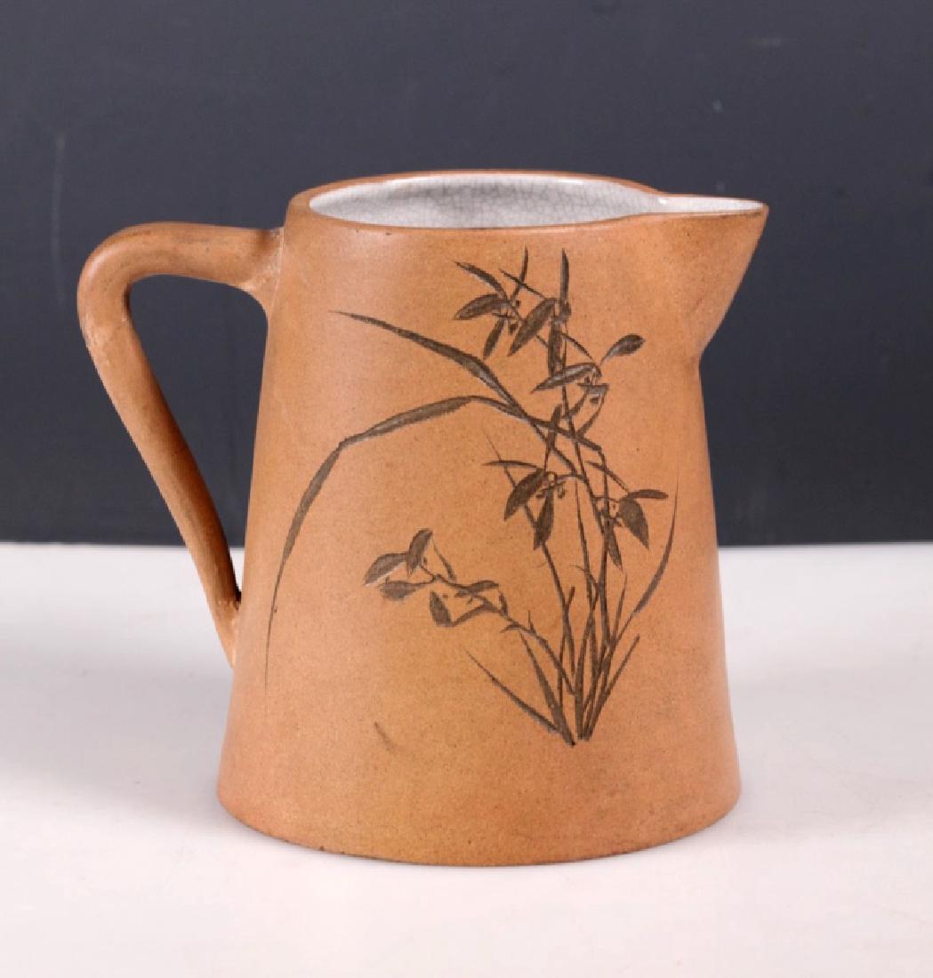 Chinese Incised Enameled Light Clay Yixing Pitcher (1 of 6)