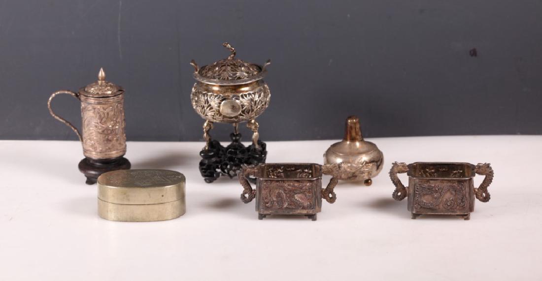 Five Chinese Silver Pieces; Ink Box, 2 Stands (1 of 7)