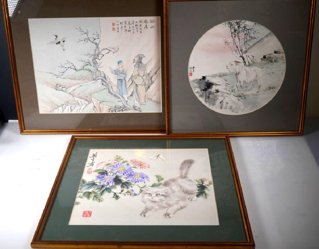 Three Chinese Paintings on Paper; Framed (1 of 7)