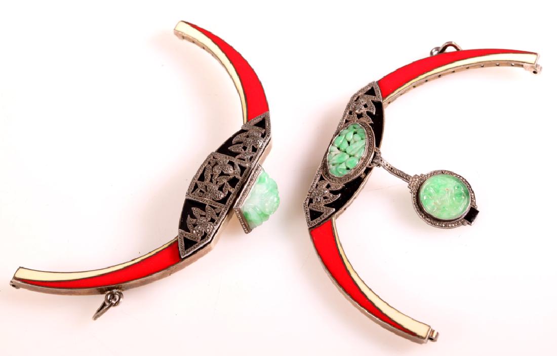 Art Deco Silver, Jadeite Enamel Hand Bag Closure (1 of 11)