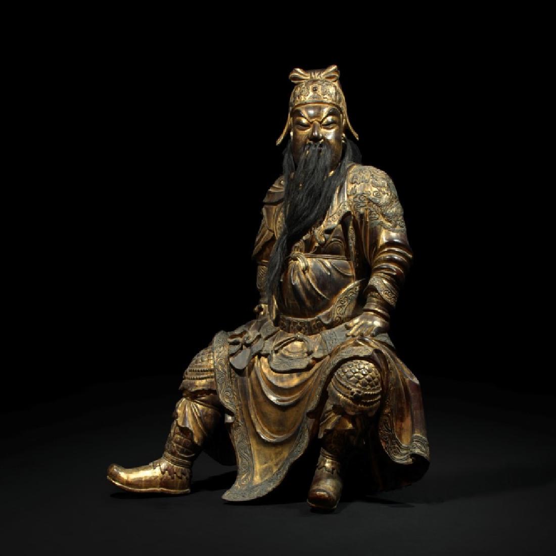 Lg Chinese Carved & Gilt Lacquer on Wood Guandi (1 of 11)