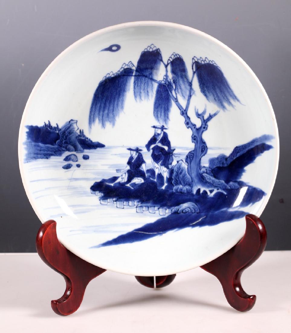 Chinese 19 C B & W "Fishermen" Porcelain Plate, (1 of 10)