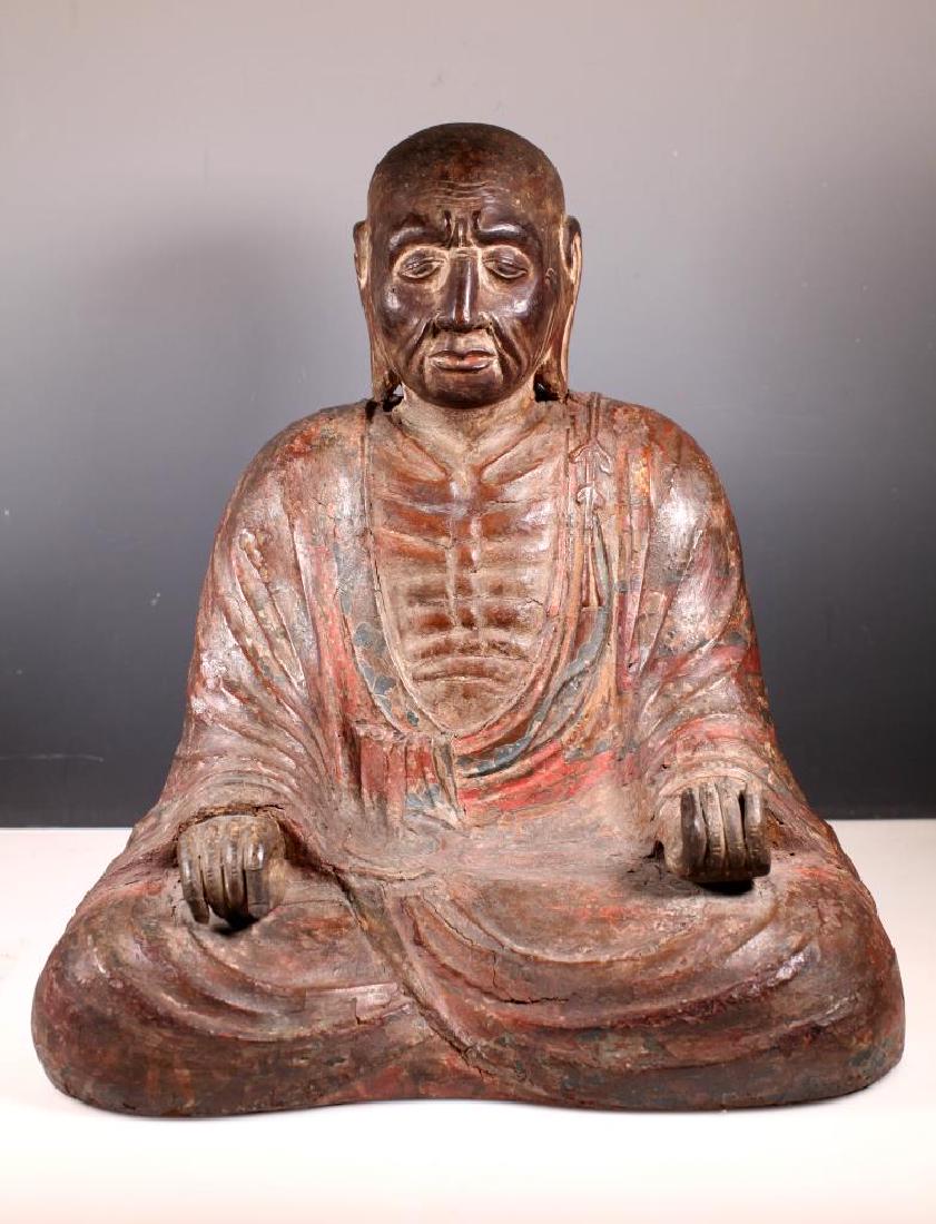 Lg 18C Japanese Seated Lohan, Wood & Lacquer (1 of 8)