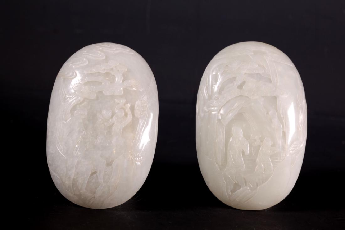 Two Fine 18th C Chinese Carved White Jade Plaques (1 of 7)