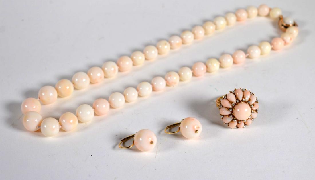 Set Angel Skin Coral Bead Necklace, Earrings, Ring (1 of 11)