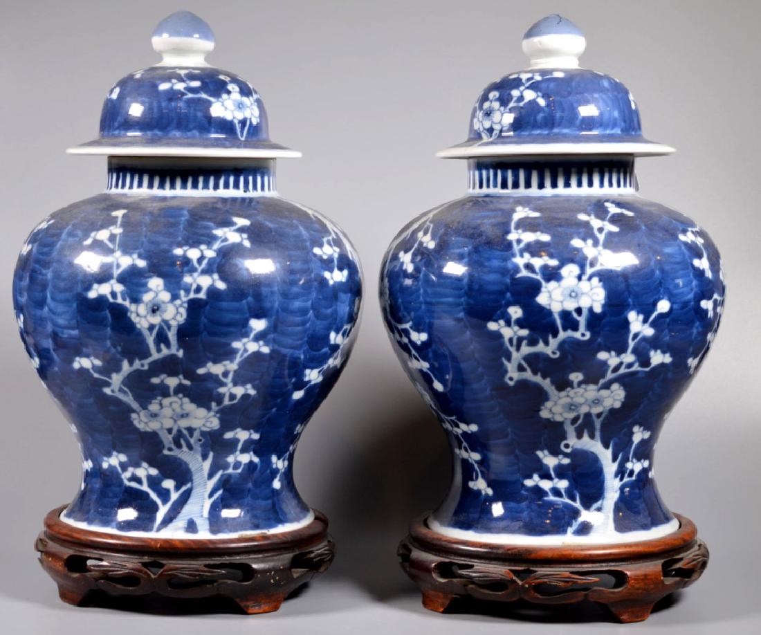 Pr Chinese Qing B & W Porcelain Jars & Covers (1 of 9)