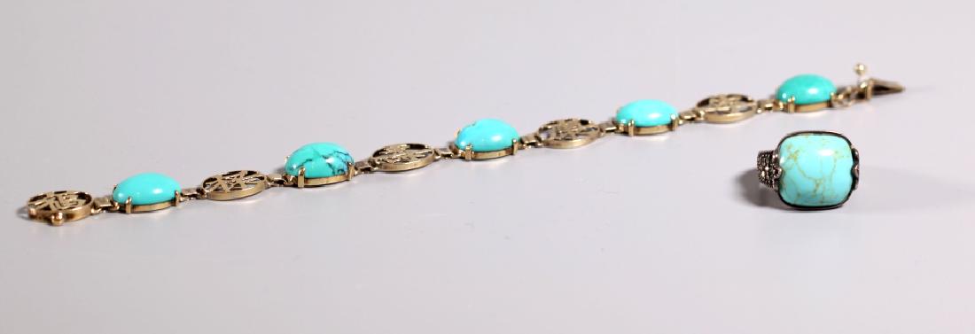 Turquoise Cabochon Bracelet 14K; Sterling Ring (1 of 9)