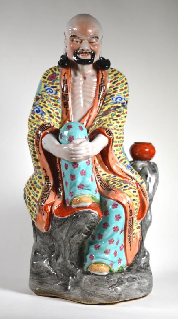 Lg Chinese Enameled Porcelain Seated Lohan (1 of 8)