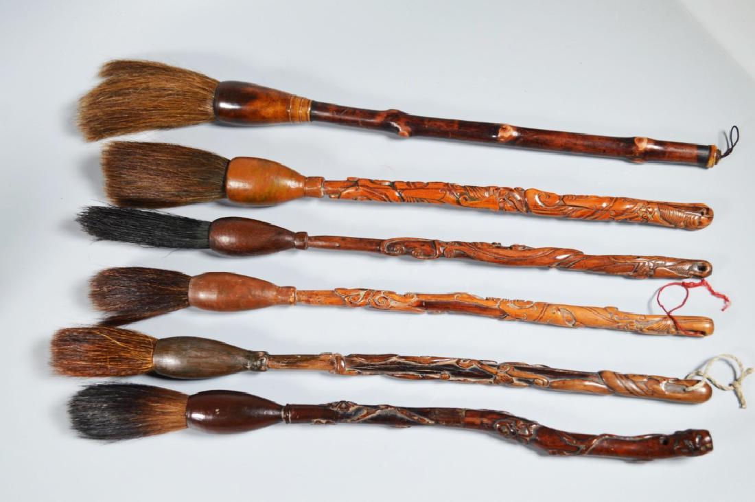 Collection 6 Chinese Hardwood Carved Brushes (1 of 12)