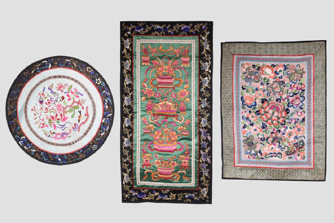 Three Antique Chinese Embroideries Mounted as Mats (1 of 12)