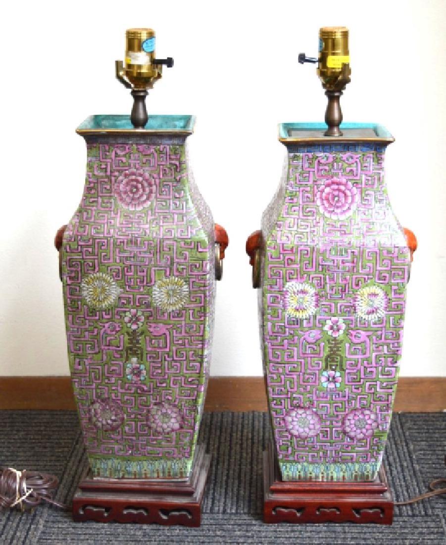 Pair Chinese Famille Rose Porcelain 4-Sided Vases (1 of 9)