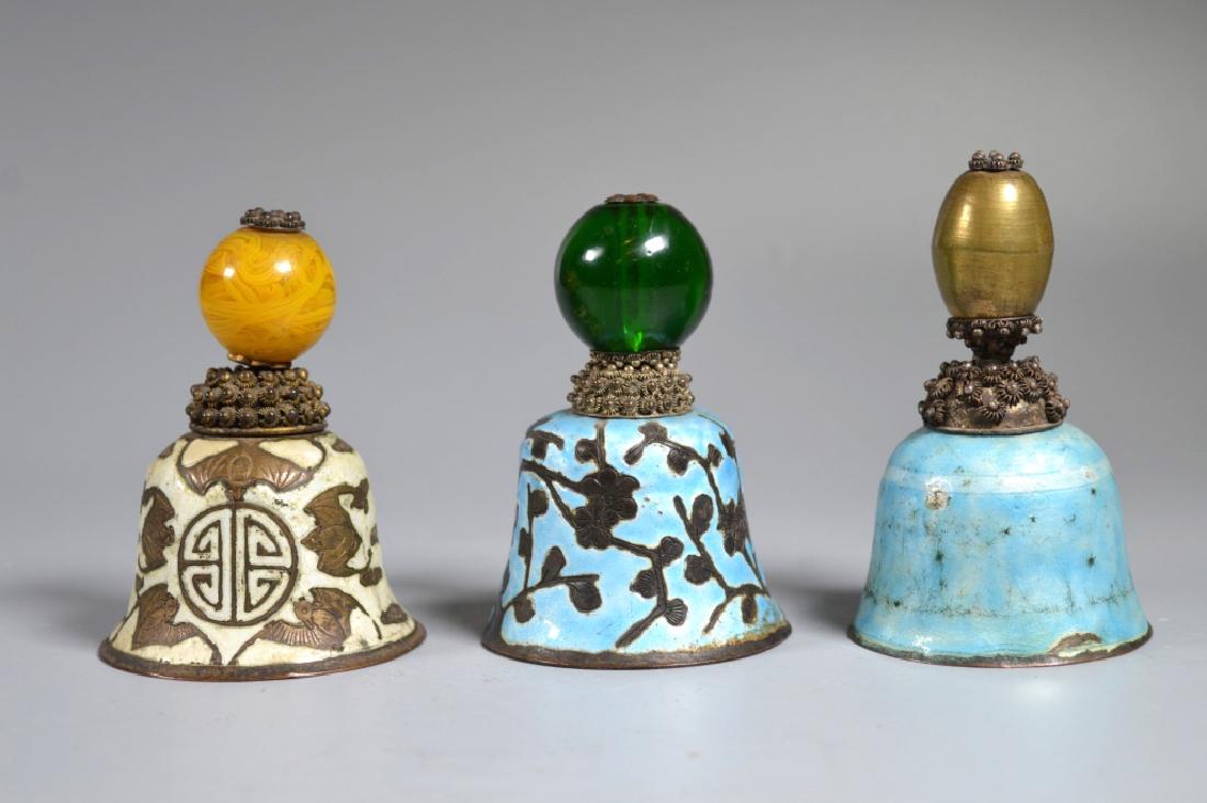 3 Chinese Manchu Rank Hat Balls Mounted on Bells (1 of 8)