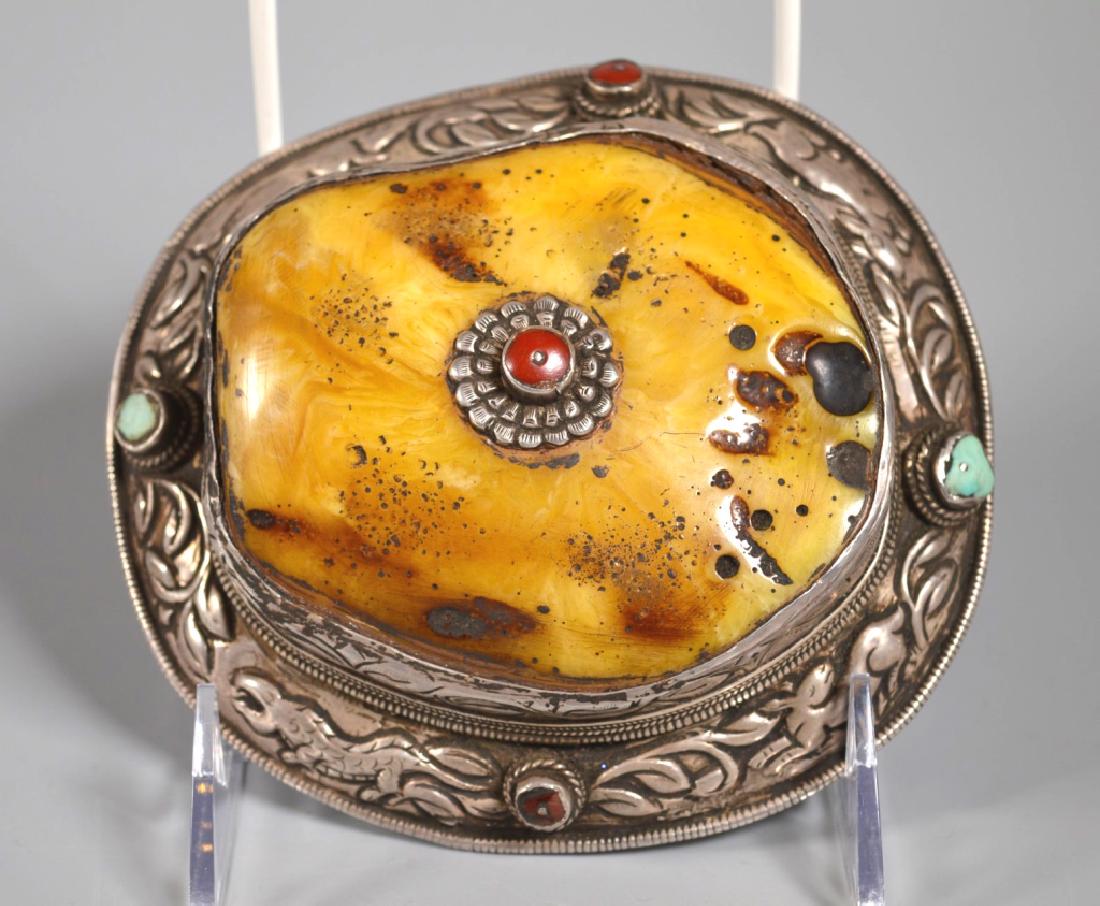 Large Tibetan Silver Belt Buckle Inlaid w Stones (1 of 6)