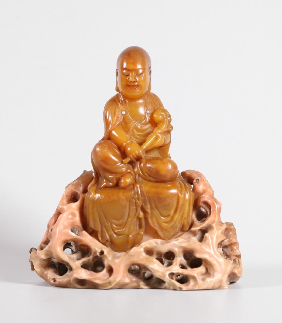 Fine Chinese Yellow Soapstone Lohan on Stand (1 of 6)