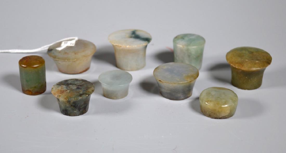 Nine 19 C Chinese Jadeite Carved Pipe End Pieces (1 of 7)