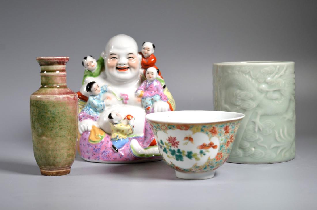 4 Chinese Porcelains; 2 Enameled, 2 in Monochrome (1 of 9)