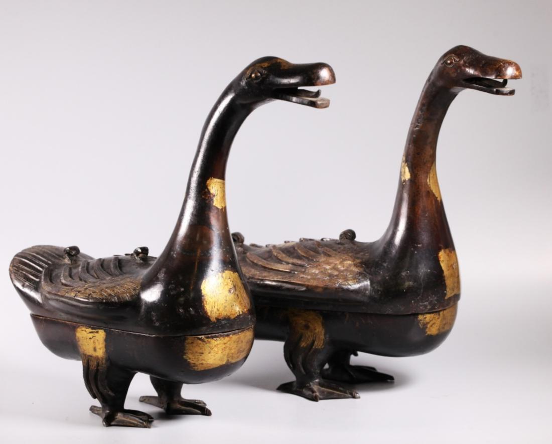 Christie's; Lg Pr Ming Gilt Bronze Duck Censers (1 of 12)