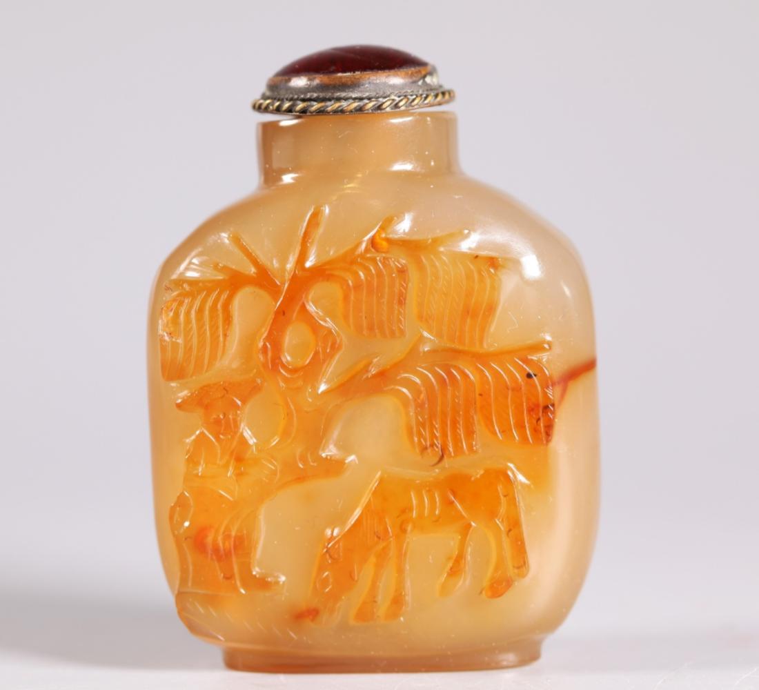 Lg Chinese 19C Agate & Carnelian Lean Horse Snuff (1 of 7)