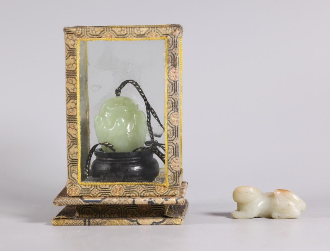 2 Chinese Jade Toggles; Cat & Lohan (1 of 8)