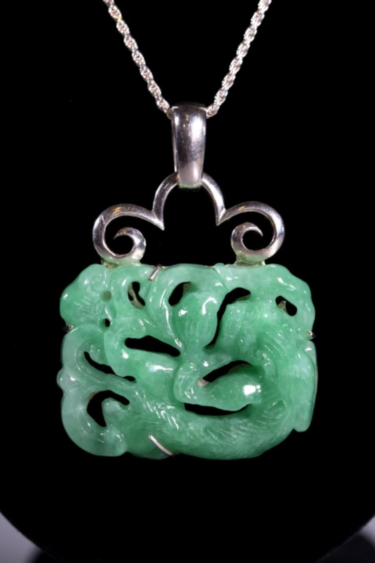 Chinese Carved Green Jadeite Dragon Pendant (1 of 5)