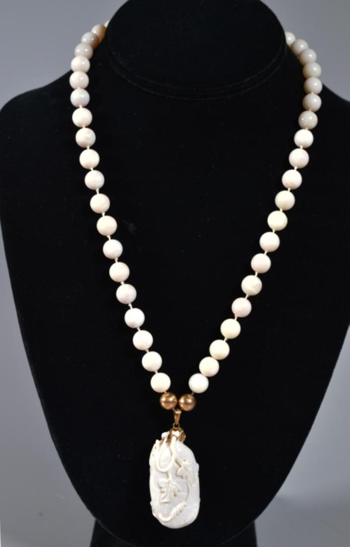 Chinese Carved Opal Pendant & Beads; 14K (1 of 6)