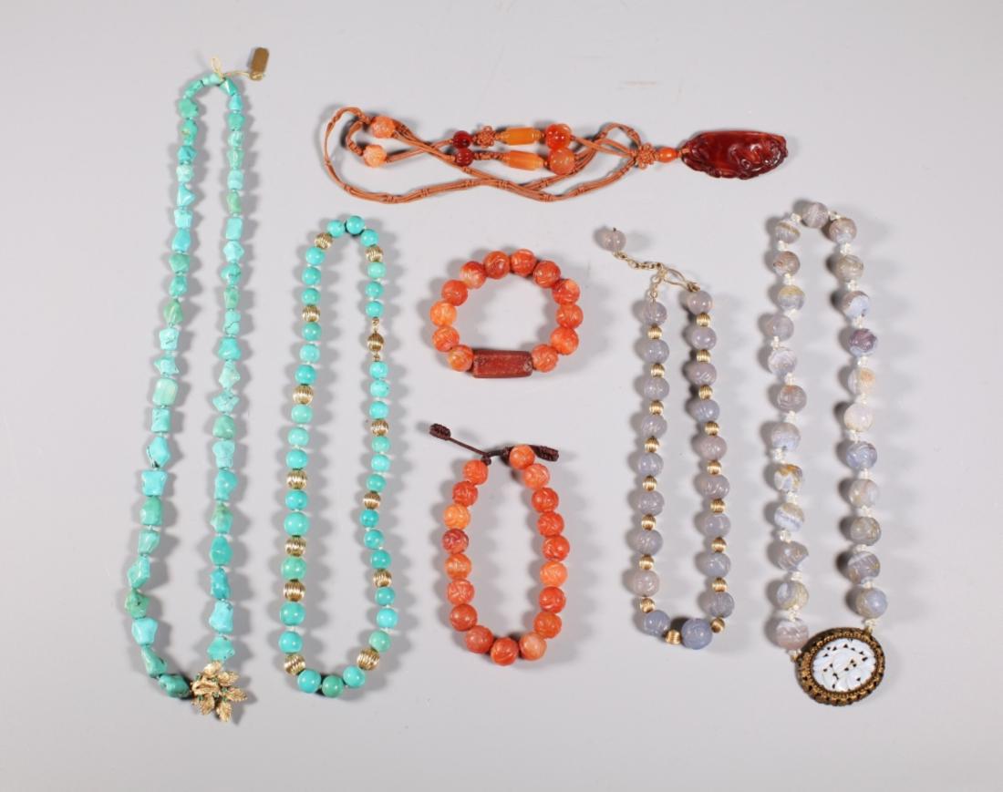 5 Chinese Carved Bead Necklaces; 2 Bracelets (1 of 10)