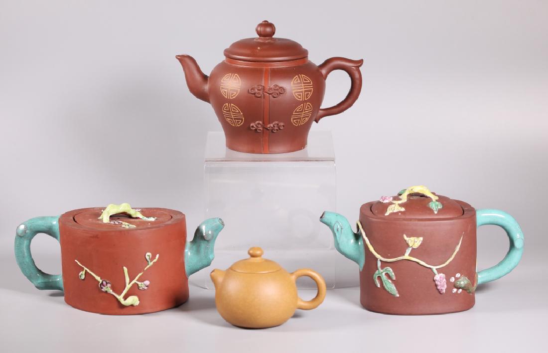 4 Chinese Yixing Teapots; 2 Enameled (1 of 20)