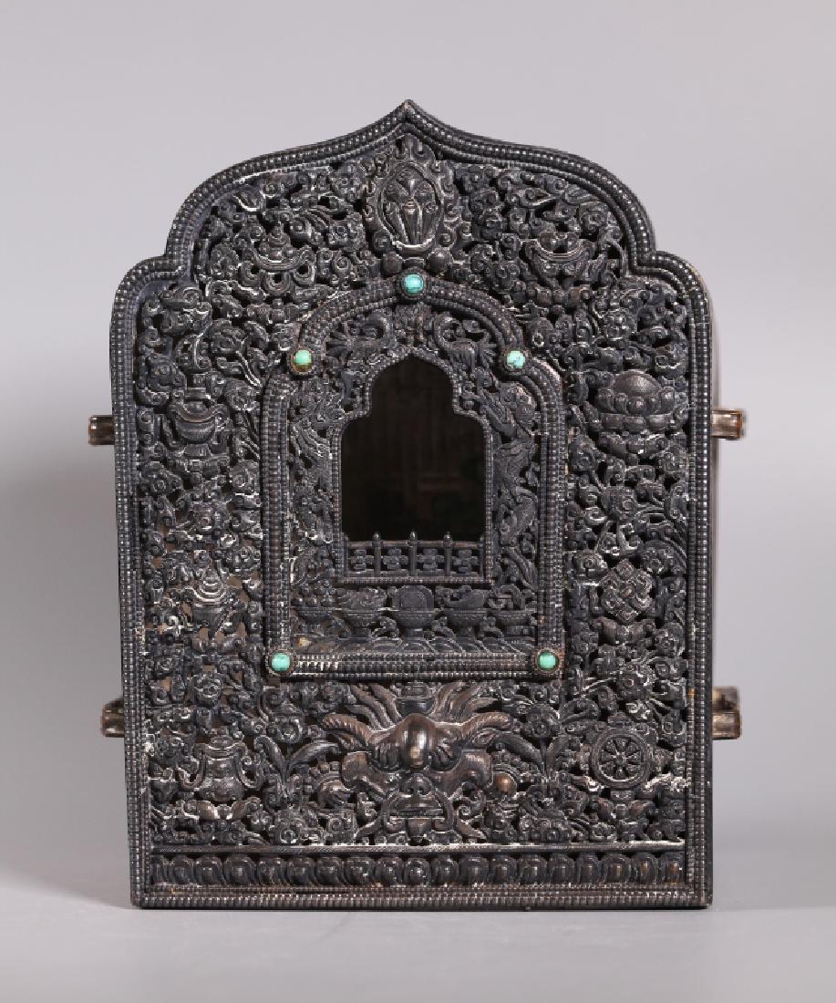 Tibetan Silver Shrine Box & Cover (1 of 8)