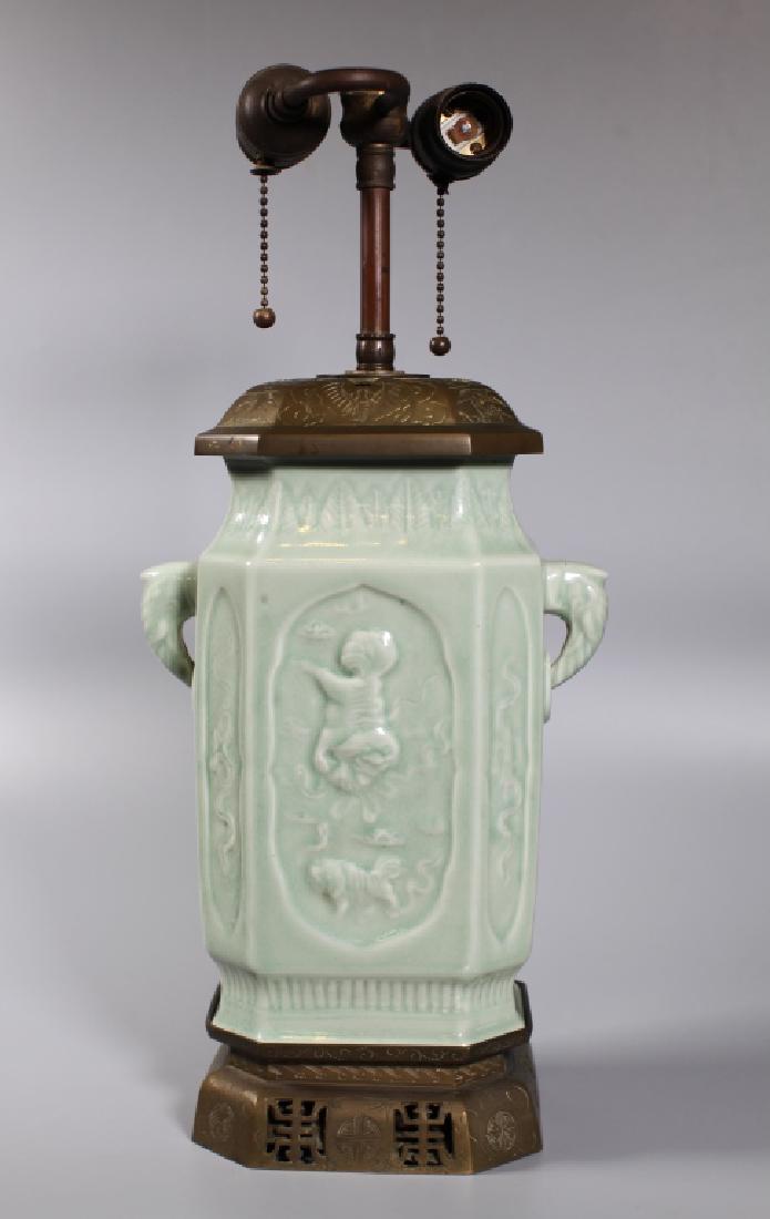 Chinese Molded Celadon Porcelain Octagon Vase (1 of 8)