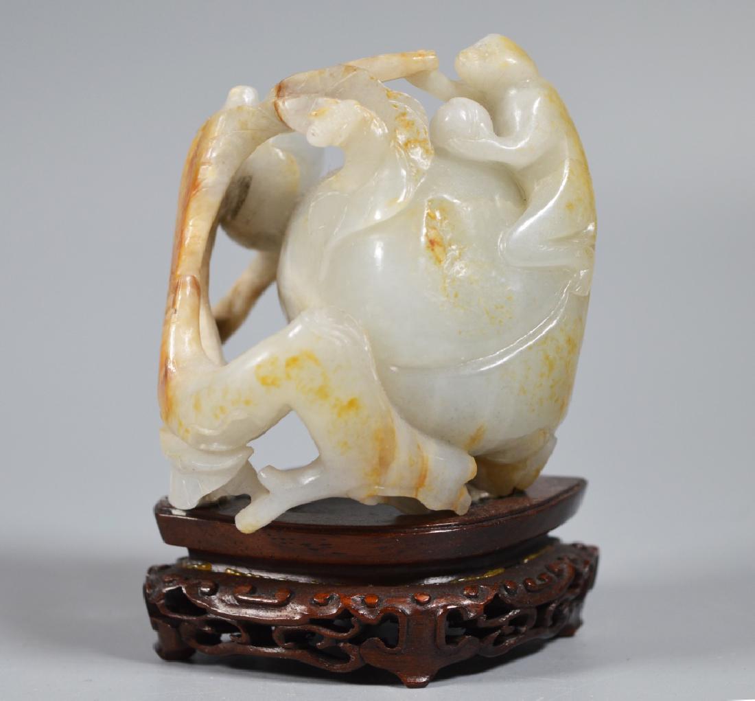 Chinese 19 C Carved Jade Pebble; Monkey & Peach (1 of 7)