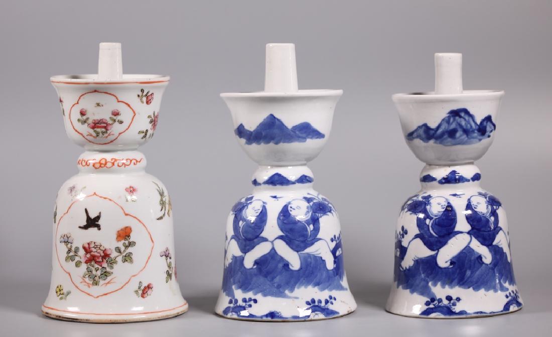 Three Antique Chinese Porcelain Candle Sticks (1 of 7)
