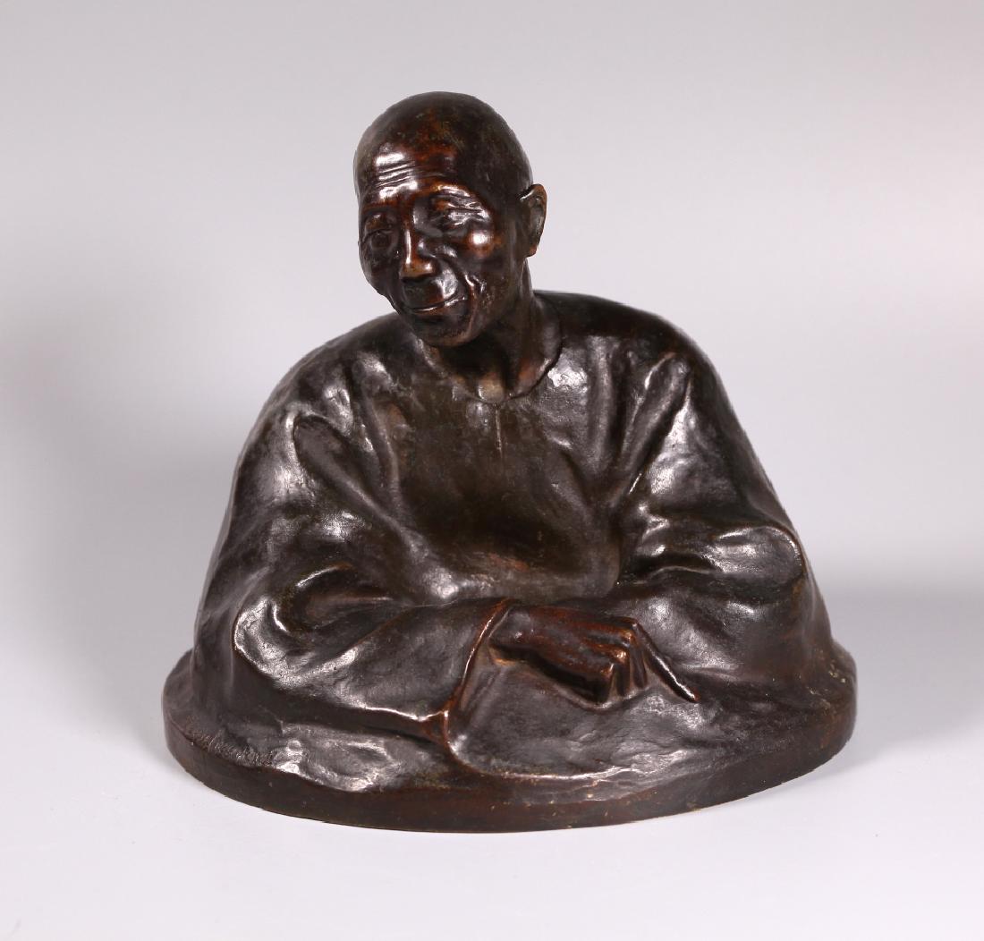 Hauchecorne; Vintage Bronze Chinese with Queue: Gaston Hauchecorne (French, 1880–1945); Vintage lost wax cast Bronze Sculpture, "Chinese with Queue"; signed to base front left, "Hauchecorne," with round "Susse Freres Editeurs - Paris" Company Sea