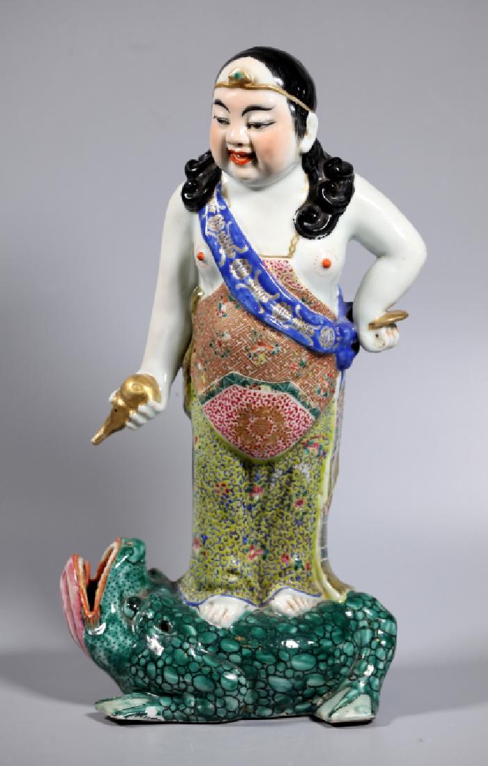 Large Chinese Enameled Porcelain Liuhai & Frog (1 of 8)