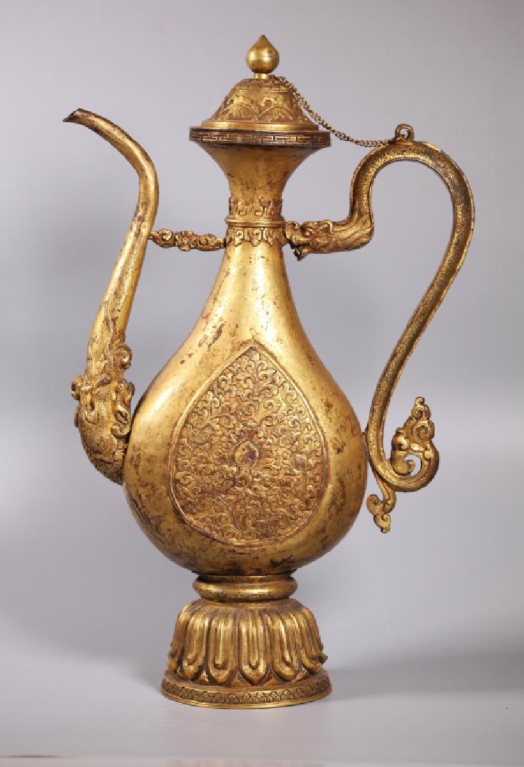 Large Tibetan Gilt Bronze Covered Ewer (1 of 9)