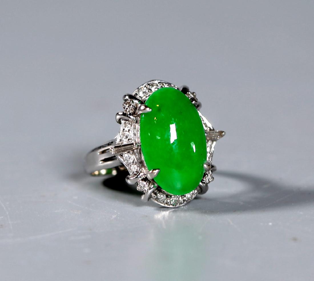 Chinese Cabochon Natural Jadeite Diamond 18K Ring (1 of 8)