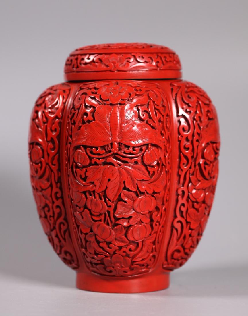Chinese Quatrelobed Cinnabar Lacquer Tea Jar (1 of 8)