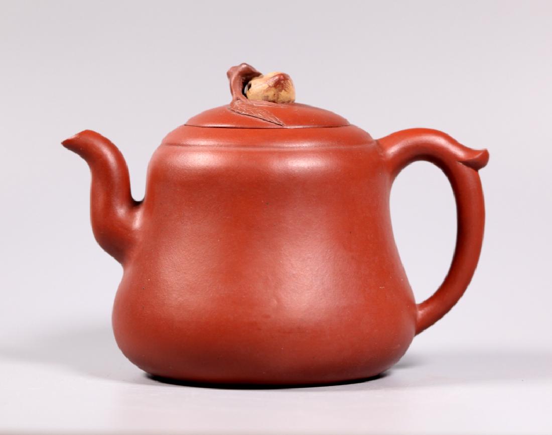 Fine Chinese Red Yixing Teapot; Peach Finial (1 of 7)