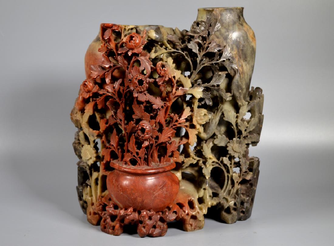 Lg 3-Color Chinese Carved Soapstone Vases (1 of 7)