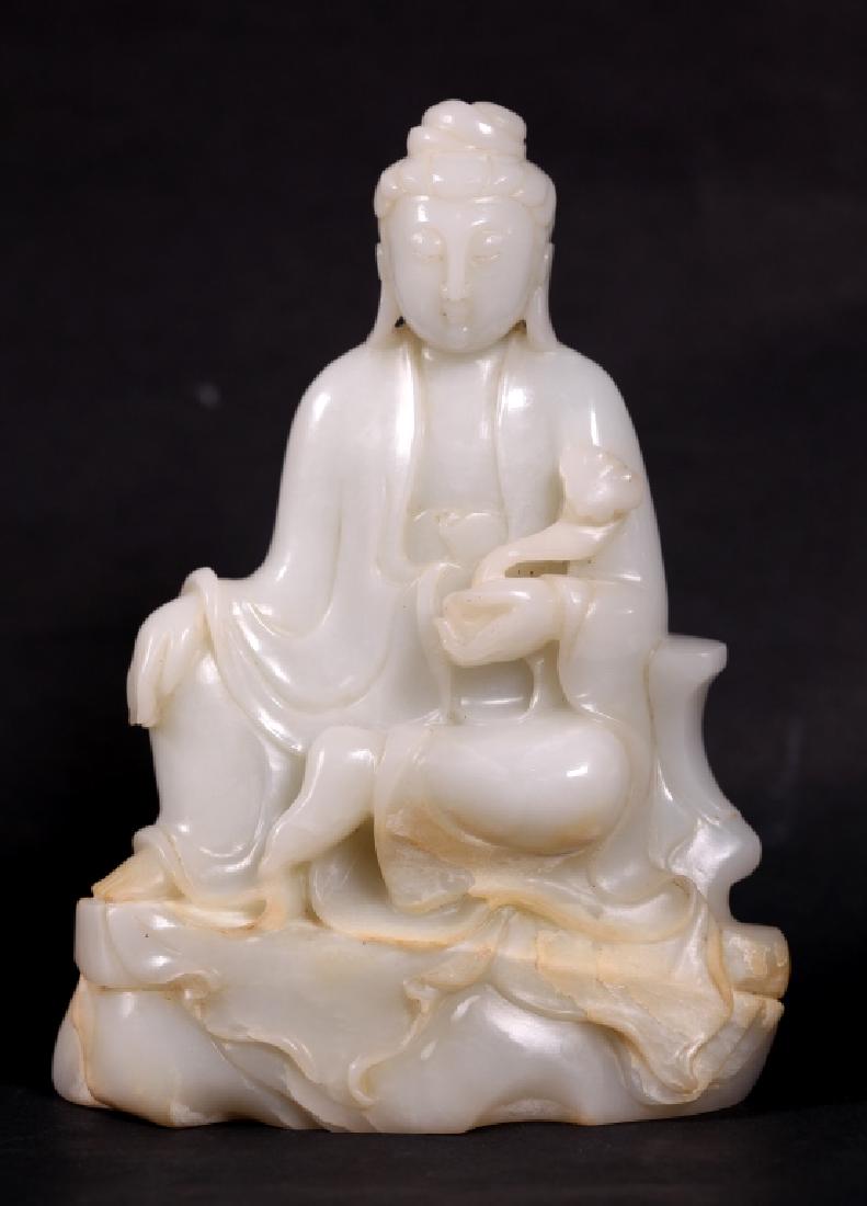 Chinese White Jade Seated Guanyin in Royal Ease (1 of 7)