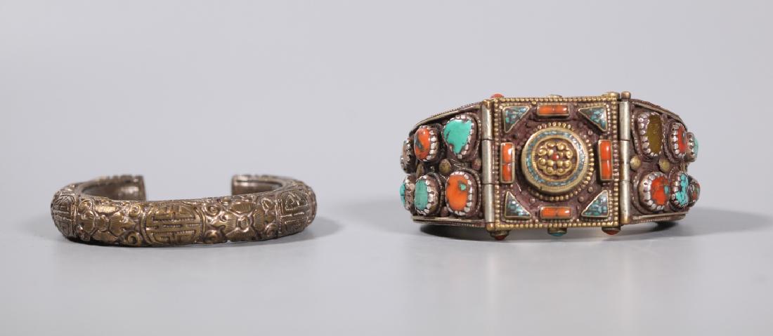 Tibetan Silver Coral Bracelet & 1 Chinese Bangle (1 of 9)