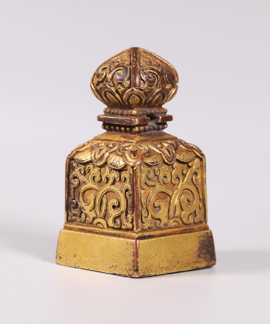 Lg Chinese Gilt Bronze Seal Lotus Finial (1 of 7)