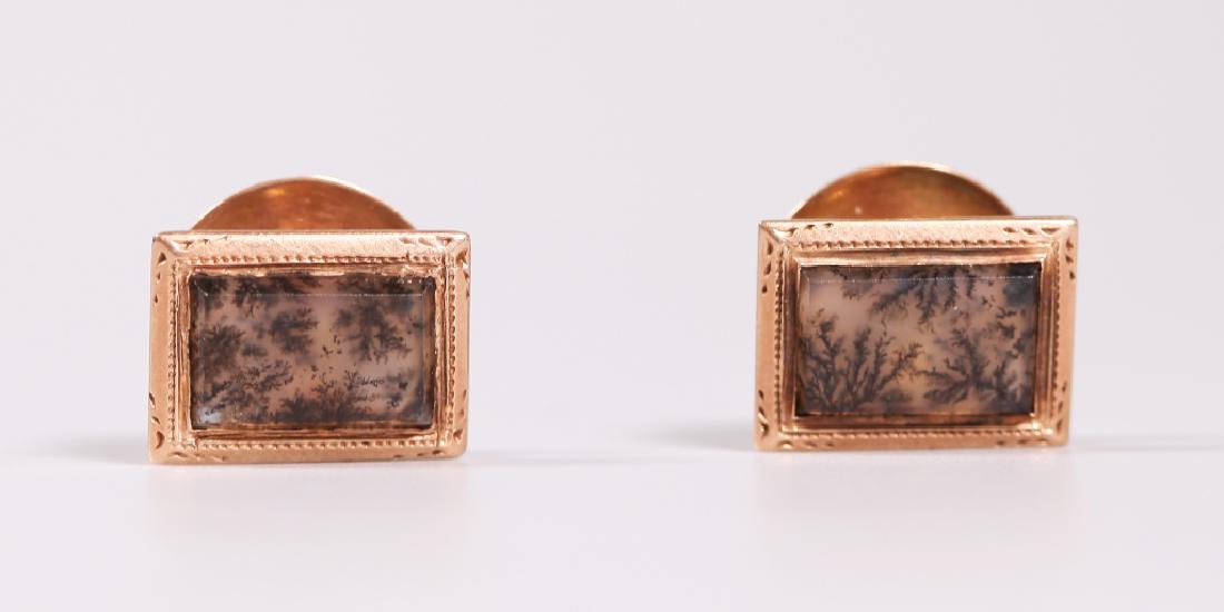 Victorian Men's Moss Agate & 14K Gold Cuff Links (1 of 6)