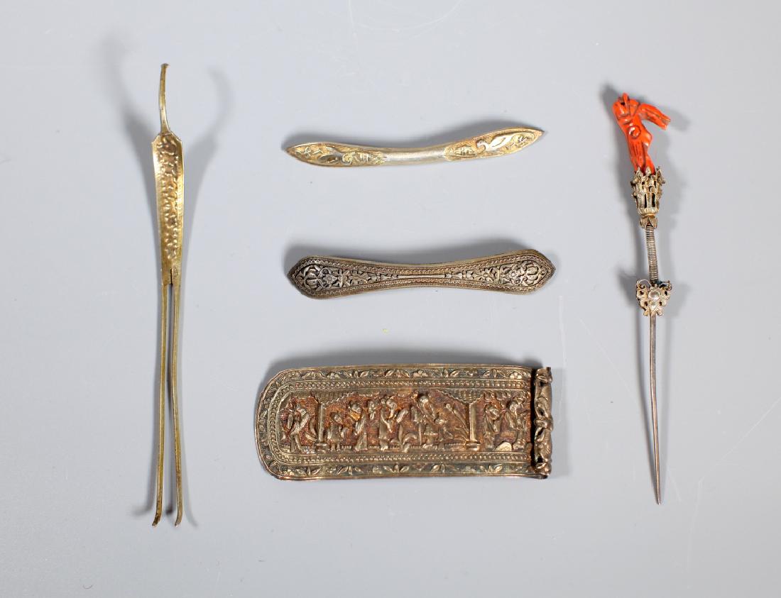 5 Qing Chinese Gilt Silver & Coral Hairpieces (1 of 15)