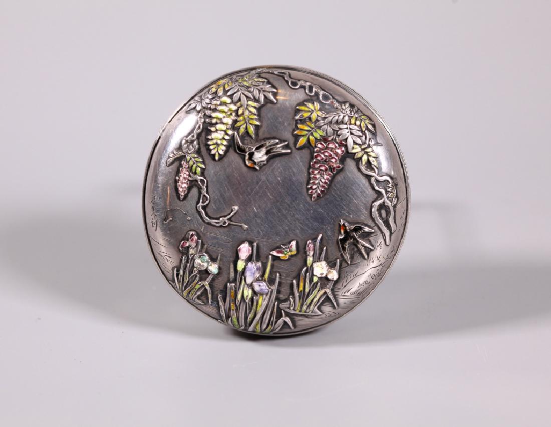 Japanese 19 C Enameled Silver Round Box & Cover (1 of 7)