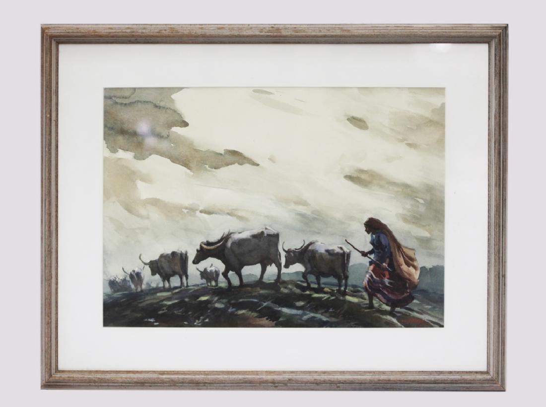 G D Paulraj; Watercolor Indian Longhorn Cattle (1 of 6)