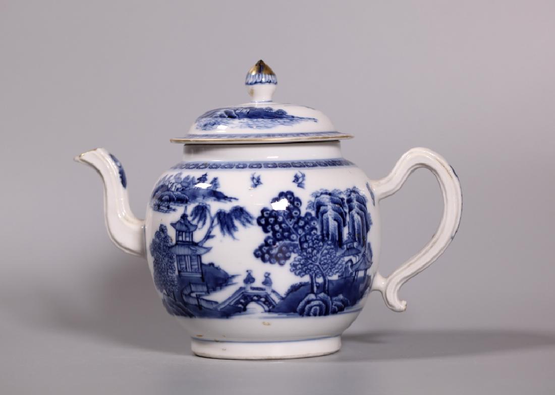 Chinese 18 C B & W Porcelain Landscape Teapot (1 of 7)
