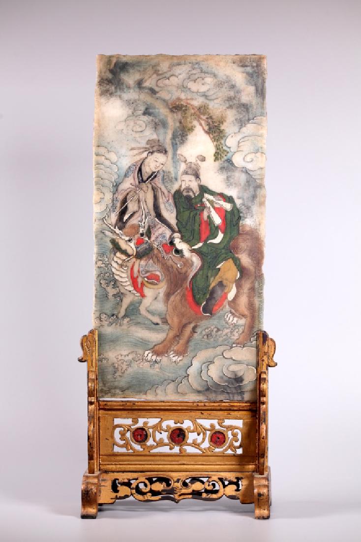 Chinese 19 Century Painted Marble Table Screen (1 of 7)