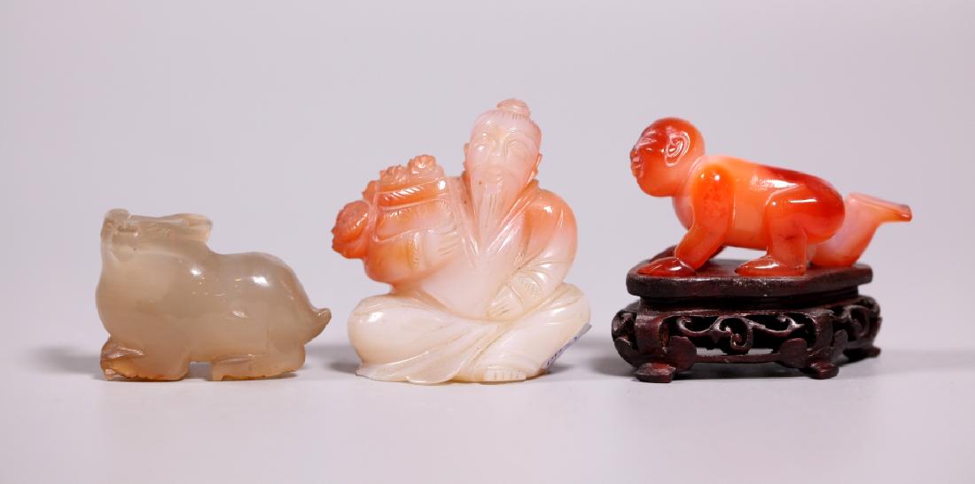 3 Old Chinese Carved Carnelian or Agate Figures (1 of 10)